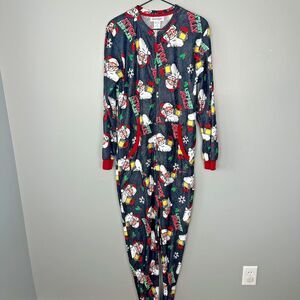 Adult One piece Zip Santa Lets Get Jolly Pajamas Adult S/M